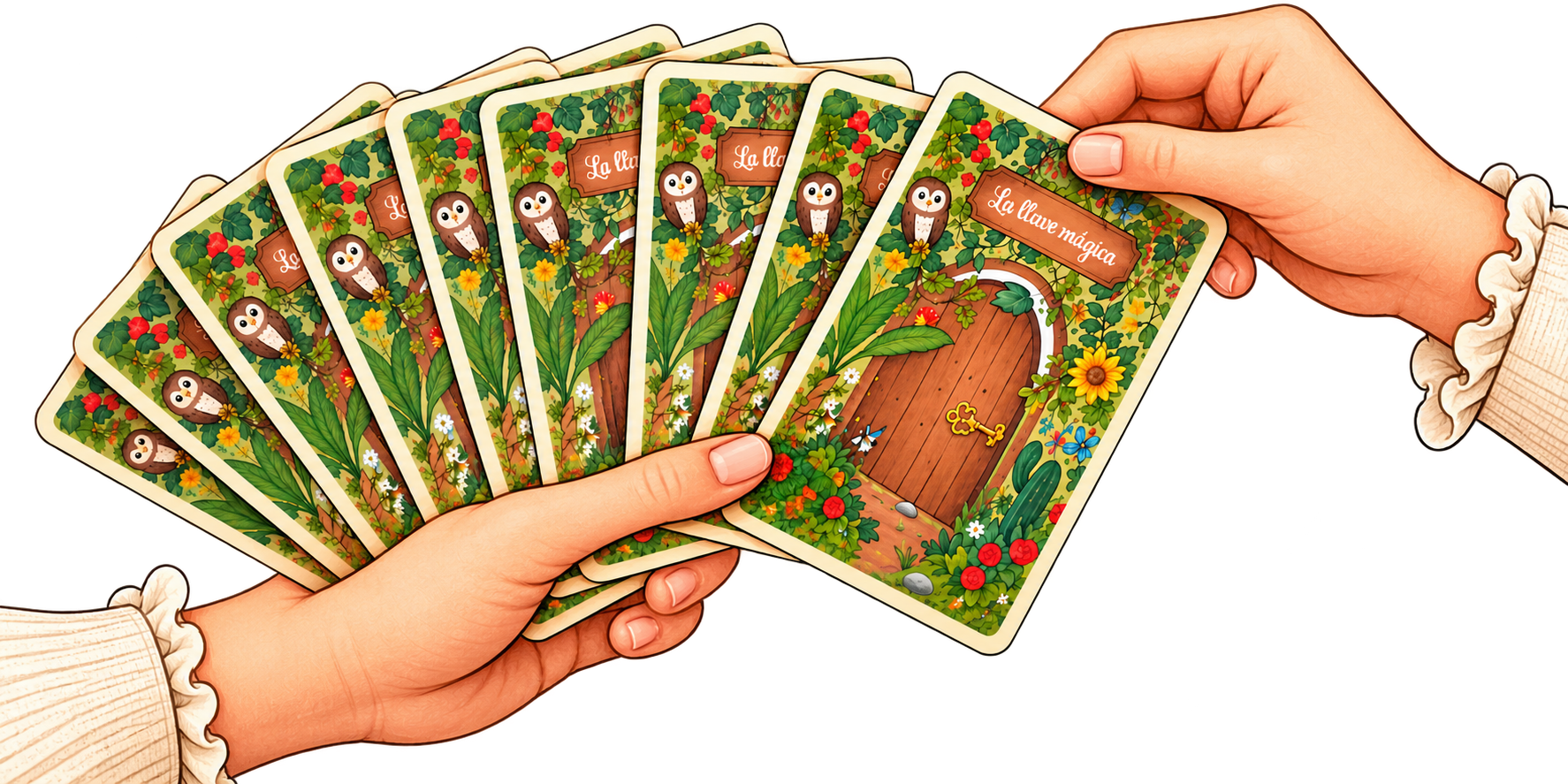 Manos sosteniendo un abanico de cartas